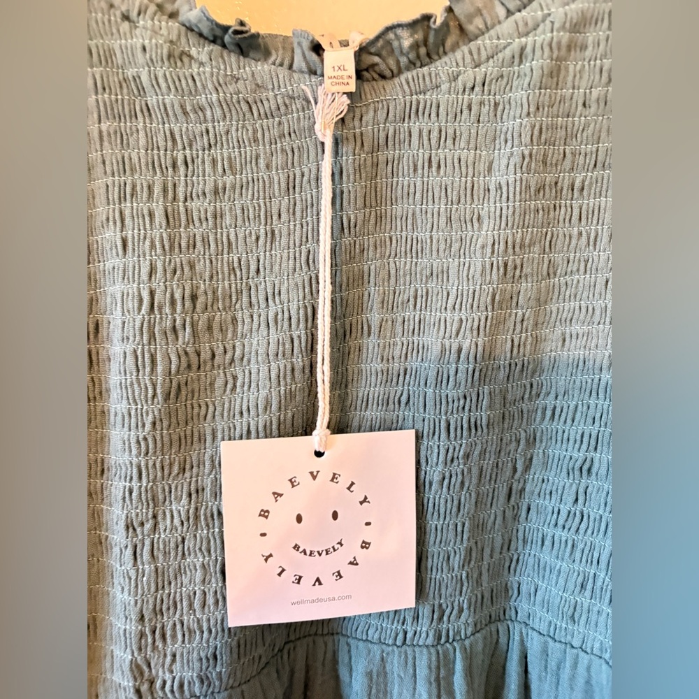 1X NWT Baevely Green Floral Embroidered Smocked Maxi Dress - Picture 3 of 6